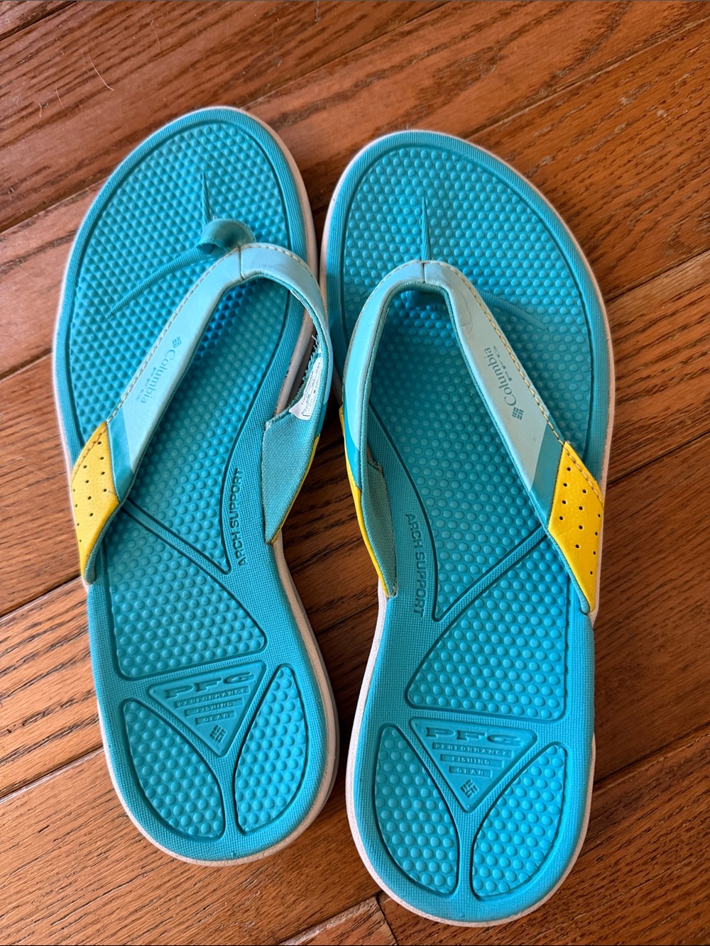 Columbia Blue and Yellow Flip Flop Sandals